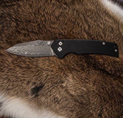 Damascus Steel Folding Pocket Knife – Black G10 Handle CB-28