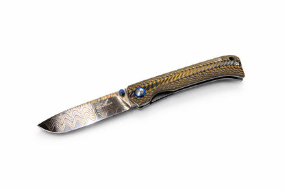 Hand-Forged Damascus Flipper | Auric Veil Copper G10 Handle | Secure Liner Lock Mechanism CB-019