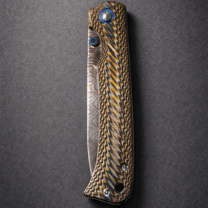 Hand-Forged Damascus Flipper | Auric Veil Copper G10 Handle | Secure Liner Lock Mechanism CB-019